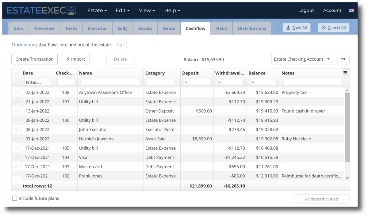 Cash ledger with bank import connections