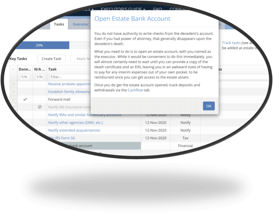 Automatically customized list of tasks specific to your estate